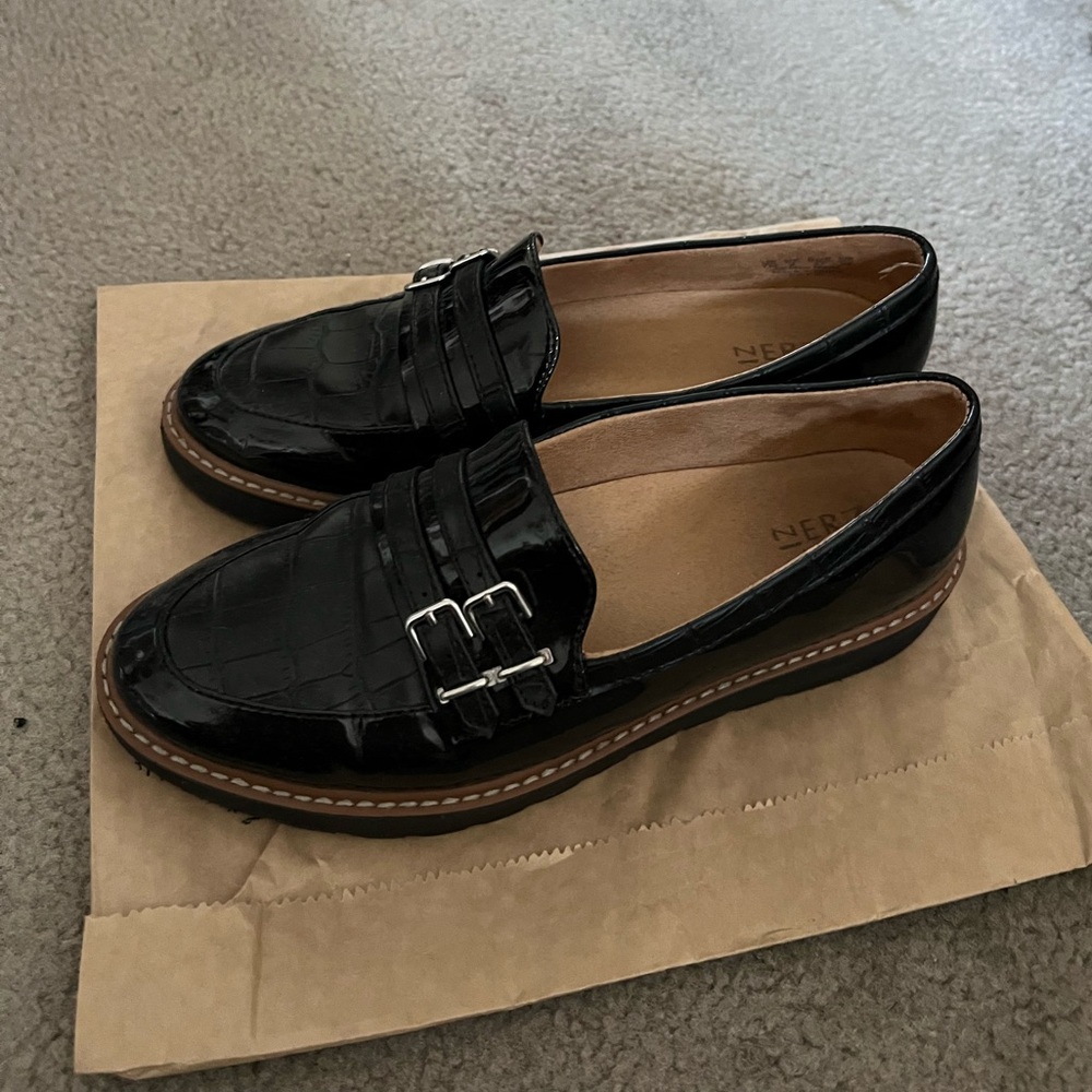 Double buckle black loafer